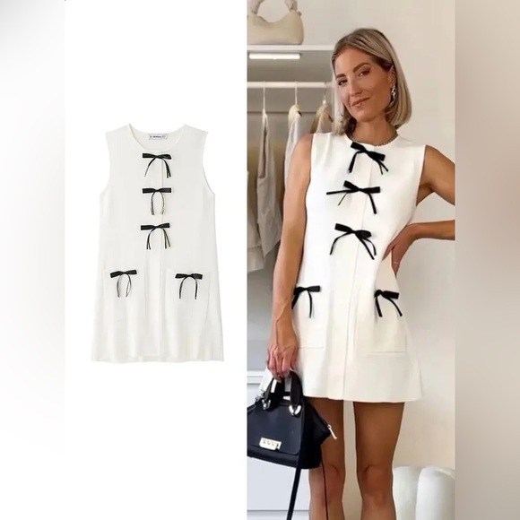 Zara Bow Knit Knit Dress Size M Bloggers Favorite - Picture 2 of 12